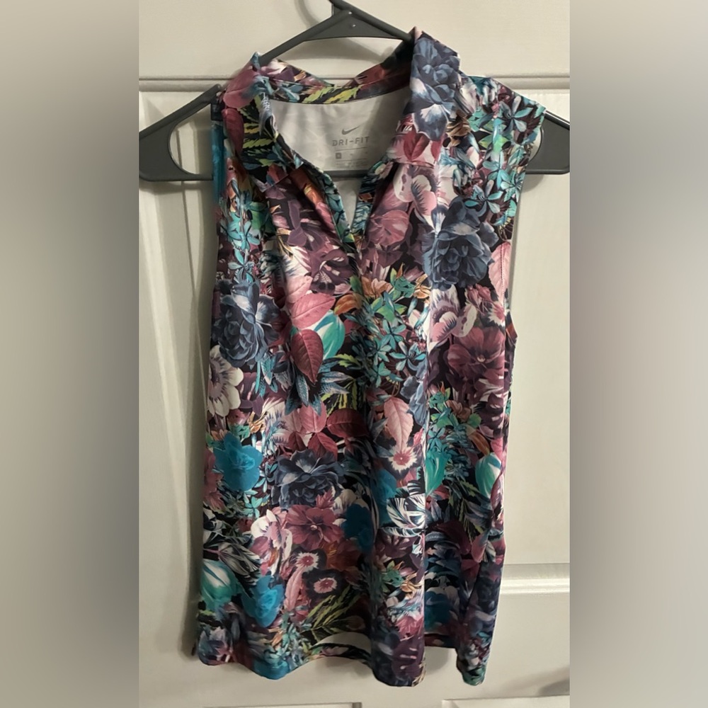 Nike Women’s Floral Sleeveless Polo Tank - Teal, Pink, Purple, Navy - Picture 4 of 7